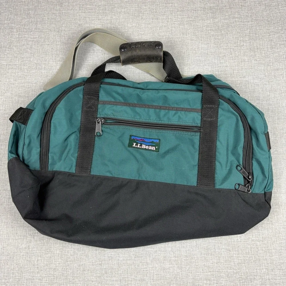 Vintage L.L. Beach Adventure Duffle Bag Green Black Nylon Travel Gym USA 90s